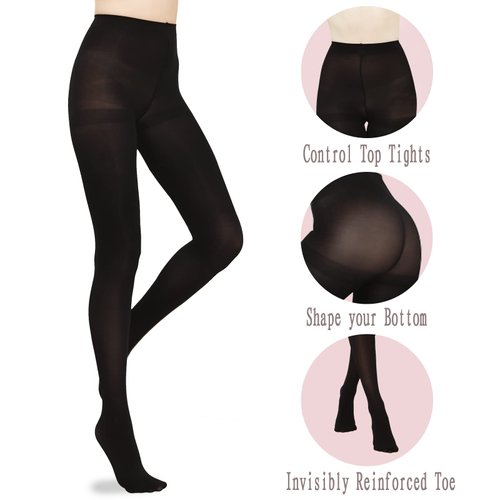 HA WA 2 Pairs Semi Opaque Tights, Winter Control Top 40D Microfiber Leggings for women