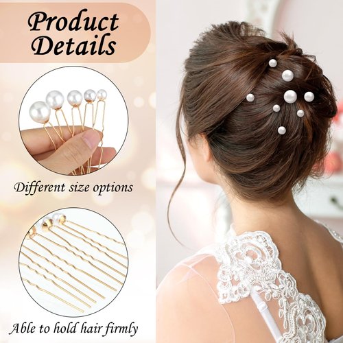 JIEYAO 18 Pcs Wedding Pearl Hair Pins, Pearl Hair Accessories, Bridal Pearl Bobby Pins U Shape Pearl Rhinestone Hair Barrette Bridal Hair Clips Decorative for Bride Bridesmaid Women Girls(Gold)