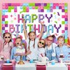 Newwiee 6 x 3.6 ft Birthday Backdrop Banner Birthday Fabric Photography Backdrop Party Decorations for Girls and Boys Birthday Party Supplies(Building Blocks)