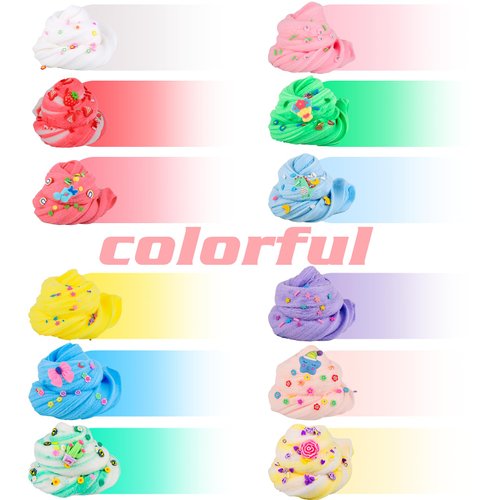 12 Pack Cloud Slime Kit with Cute Charms, Non-Sticky Snow Slime Set Party Favors for Girls Boys, Stress Relief Slimes Toys for Kids