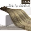 Sunny Ombre Human Hair Weft Extensions Brown Sew in Hair Extensions Balayage Dark Brown Faded Light Brown Mix Blonde Hair Wefts Human Hair Sew in Straight Hair Bundles for School 100g 18inch