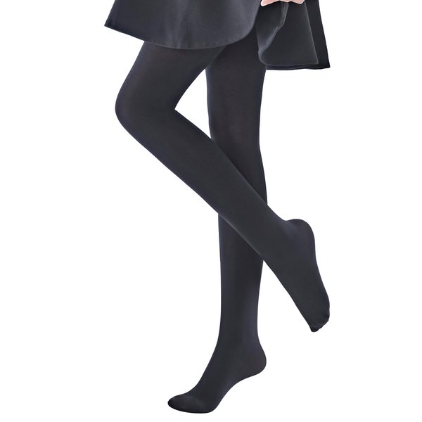 leg elegant Girls Microfiber Soft Opaque Footed Tights and Stockings (Black, 11-13)