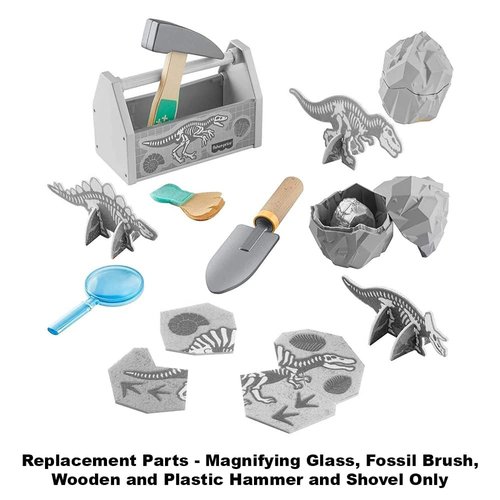 Replacement Parts for Fisher-Price Dinosaur Discovery Playset - GMN42 ~ Replacement Tool Bag Includes Magnifying Glass, Fossil Brush, Wooden and Plastic Hammer and Shovel