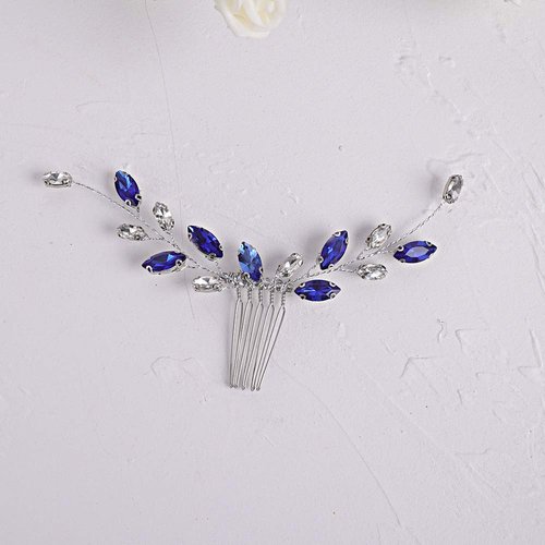 fxmimior Simple Dainty Blue Crystal Rhinestone Hair Comb Hair Accessories with Rhinestone Bridal Silver Side Combs for Women and Girls Hair Ornaments in the form of Combs
