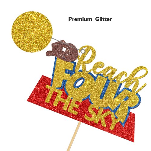 Helewilk Reach Four the Sky Cake Topper/Toy Inspired Story 4th Birthday Party Decoration/Cartoon Theme Four Years Birthday Party Cake Picks/Kids Boys Girls Favors Birthday Supplies