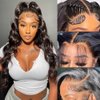 CUMASE 13x6 Lace Front Wigs Human Hair 200 Density HD Lace Front Wigs Human Hair Body Wave Lace Front Wigs Human Hair Pre Plucked with Baby Hair Glueless Wig Natural Color 24 Inch