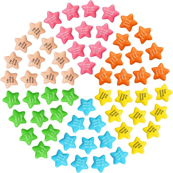Leyndo Motivational Star Stress Ball Inspirational Star Stress Balls Bulk Relief Balls with Quotes 2.2 Inch Mini Colorful Foam Stress Ball for Adults Kids Hand Exercise Anxiety Relief Party (100 Pcs)