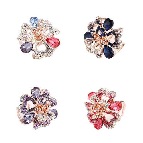 Ruihfas 4Pcs Cute Mini Crystal Bangs Clips Claws Rhinestone Flower Hair Claw Clip Pin Barrette for Girls Women 1.06×0.79 inch