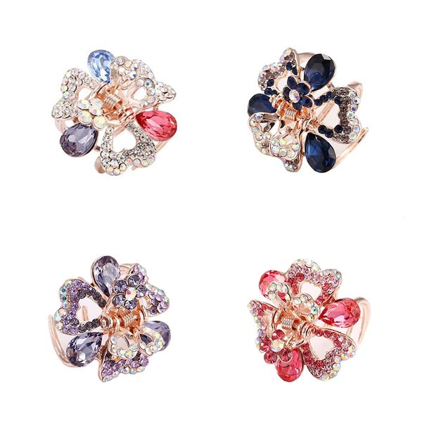 Ruihfas 4Pcs Cute Mini Crystal Bangs Clips Claws Rhinestone Flower Hair Claw Clip Pin Barrette for Girls Women 1.06×0.79 inch