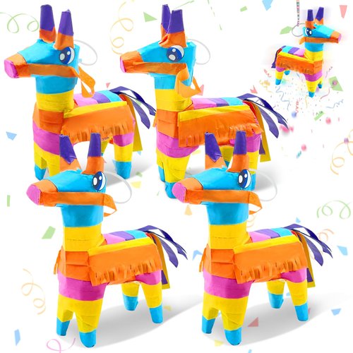 TURNMEON 4 Pack Mini Pinata 5.5"x7.5" Mexican Donkey Pinata Rainbow Color for Mexican Party Decorations Day of The Dead Decorations Día de Muertos Decorations Fun Taco Tuesday Birthday Party Supplies