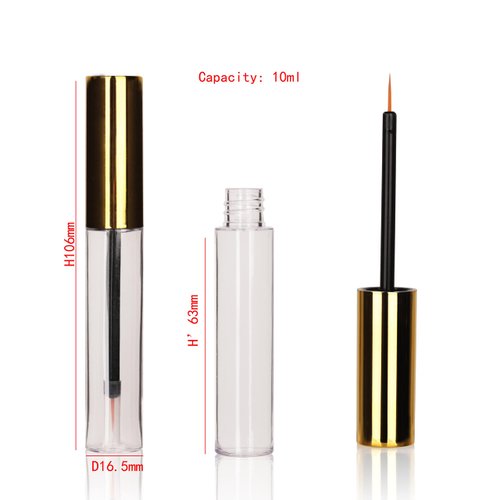 COSIDEA 12PCS Empty plastic gold 10ml Eyeliner tubes packing Vials Bottle Containe Eyeliner Brush Applicator for DIY Eyelash Growth Oil
