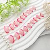 Acrylic Press on Nails Short Oval Rose Red and Orange French Tip Fake Nails Press ons Light Pink Full Cover Stick on Nails Glossy Artificial False Nails for Girls 24Pcs