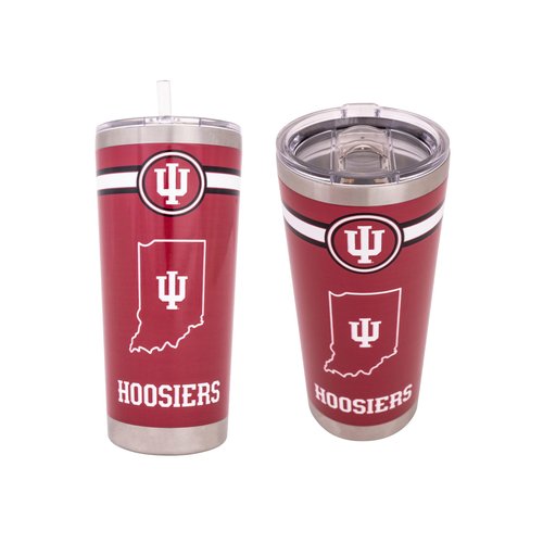 Desert Cactus Indiana University 22oz Rally Tumbler Hoosiers Bloomington Insulated Stainless Steel with Lid and Straw Reusable Double Walled Cup Hot and Cold Drinkware Full Color 22 Ounces (Red)