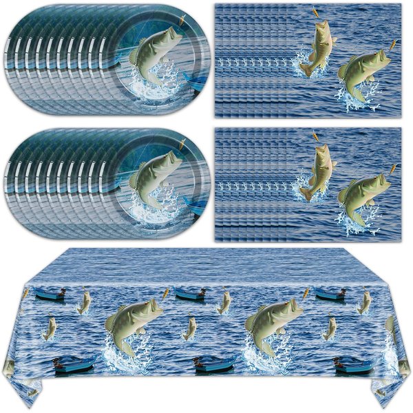 Gone Fishing Party Decorations Fishing Tableware Set Gone Fishin' Plates Napkins Fishing Disposable Table Cover Gone Fishin' Dinnerware for Fishing Themed Fishing Tournament Birthday Party Supplies