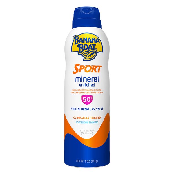 Banana Boat Sport 100% Mineral Sunscreen Lotion SPF 50, 6oz | Banana Boat Mineral Sunscreen, Oxybenzone Free Sunscreen, Sport Sunscreen, Sunblock, Banana Boat Lotion Sunscreen SPF 50, 6oz