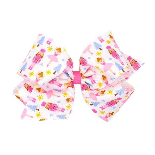 Wee Ones Girls Holiday-themed Pink Nutcracker Printed Grosgrain Hair Bow, Nutcracker, King