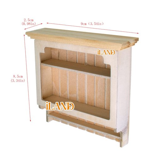 iLAND Wooden Dollhouse Furniture 1/12 Scale, Miniature Wall Cabinet 2pcs fit Dollhouse Kitchen, Livingroom, Diningroom or Bathroom (Natural Color 2pcs)
