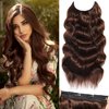 SilkStrands Halo Hair Extensions 24 Inch Invisible Wire Hair Extensions with Adjustable 4 Secure Clips on Soft Transparent Lace Light Brown Hair Extensions Natural Long Wavy Hair Extensions for Women
