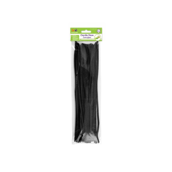 Krafty Kids GC024B, Chenille Stems, Pipe Cleaners, 6mm by 12in, Black, 1/4" x 12" X 40 Piece