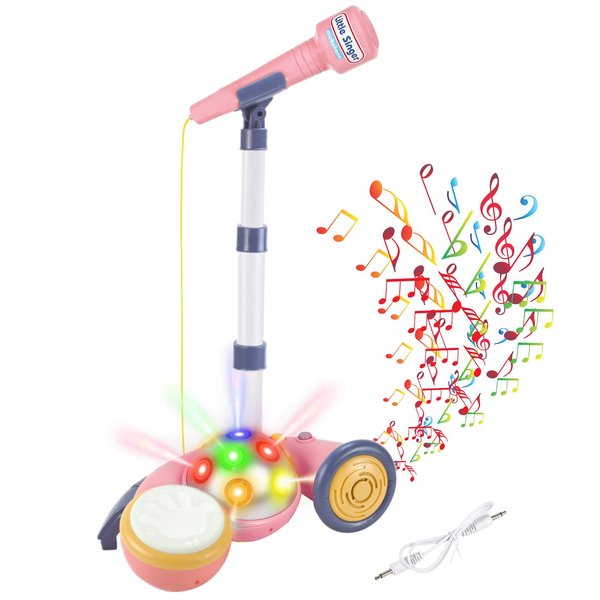 Kids Microphone with Stand, Toddler Karaoke Machine for Girls, Kids Singing Machine with Stand and Led Lights Disco Ball Karaoke Dance Party MP3/AUX
