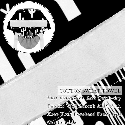 Black & White Fun Western Cactus Scrub Caps Hats Women Bouffant Working Hat Ponytail Holder for Women Long Hair Covers 2PCS