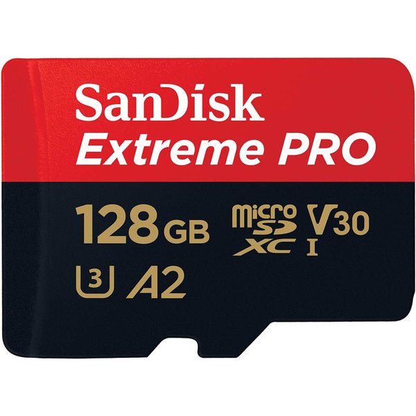 SanDisk 128GB Extreme PRO® microSD™ UHS-I Card with Adapter C10, U3, V30, A2, 200MB/s Read 90MB/s Write SDSQXCD-128G-GN6MA