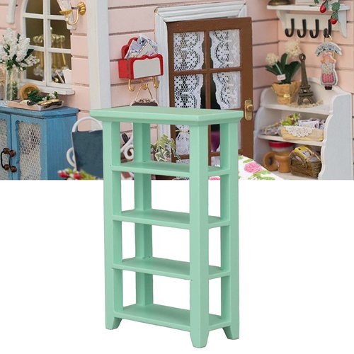 Dollhouse Furniture 1 12 Scale, Plant Stand Indoor, Dollhouse Mini Shelf, 4 Tiers 1:12 Scale Miniature Flower Stand for 1 12 Scale Dollhouse Balcony Decoration (Green)