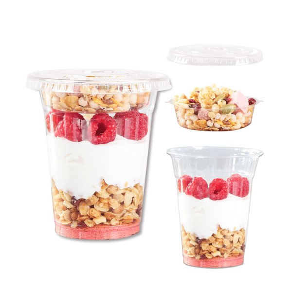 [50 Sets]12 Oz Clear Plastic Parfait Cups with Lids & Inserts, Disposable Dessert Cups Reusable Clear Plastic Cups with Lids Leak Proof & Portable for To Go Dips & Veggies Cereal Yogurt Parfait Fruits