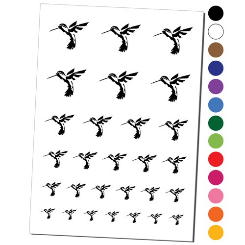 Hummingbird Sketch Temporary Tattoo Water Resistant Fake Body Art Set Collection - Black (One Sheet)