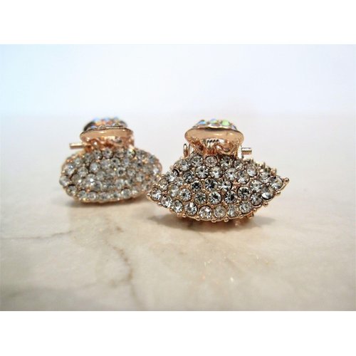 Generic Tiny mini rose gold metal oval or leaf shaped hair claw clips with crystals (Pattern: Leaf)
