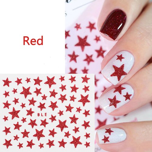 WOKOTO 10 Sheets Blue Red Stars Nail Art Stickers for Gel Nails 4th of July 3D Self-Adhesive Independence Day Nail Decals Stars Designs Nail Stickers for Acrylic Nails Art Design Stickers for Women