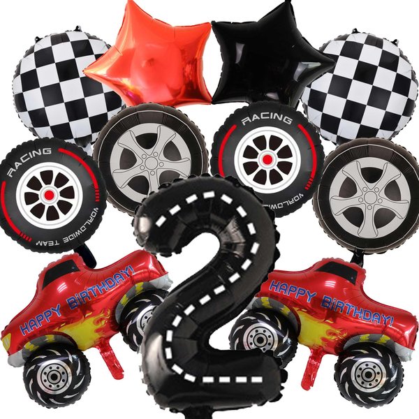 Monster Truck Party Decorations, 11pcs Monster Truck Birthday Number Foil Balloon for Monster Truck Birthday Race Car Theme Party Supplies 2nd