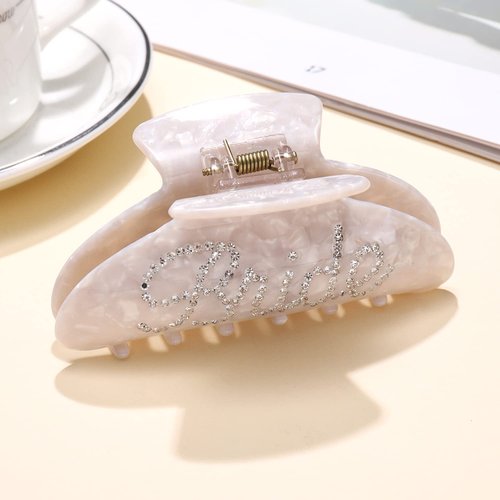 HZEYN Bride Claw Clips Rhinestone Bride Hair Clips Bachelorette Party Decorations Bridal Shower Wedding Hair Grip Hair Barrettes for Women White Bride