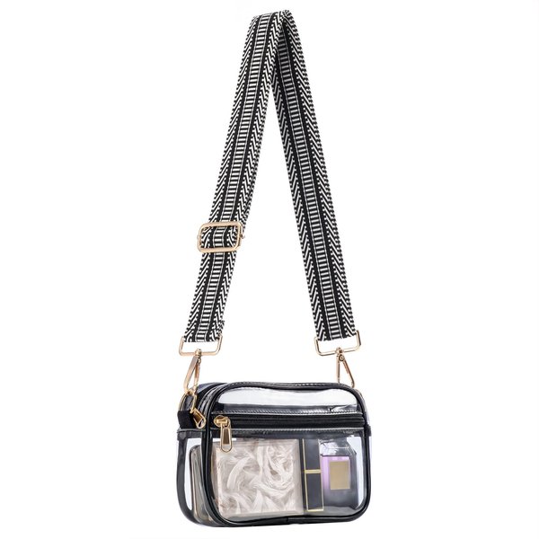 HULISEN Clear Crossbody Bag Stadium Approved, Purse for Women Men, Transparent Messenger Shoulder Handbag for Concert, Travel, Work, Sports (Black and White)