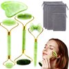 Jade Roller & Gua Sha Set, 4 in 1 Gua Sha Facial Massage Tool Beauty Face Roller Tools for Neck, Eyes, Body Muscle Relaxing and Relieve Fine Lines and Wrinkles