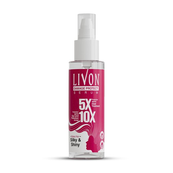 Livon damage protect hair serum for women & men for frizz-free and silky smooth hair, Enriched with Vitamin E, 3.3 fl. oz