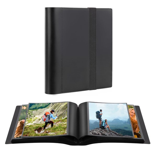 Aevdor Photo Album 5x7 Holds 64 Photos Black Inner Pages with Strong Elastic Band, Small 5x7 Photo Album, Mini Picture Book for 5x7 Artwork, Photos, Kids Art Storage, Postcards, Drawings (Black)