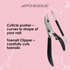 JAPONESQUE Soft Touch Toenail Clipper & Cuticle Pusher Manicure Set for Salon Quality Results, Anti-Slip Grip, Stainless Steel