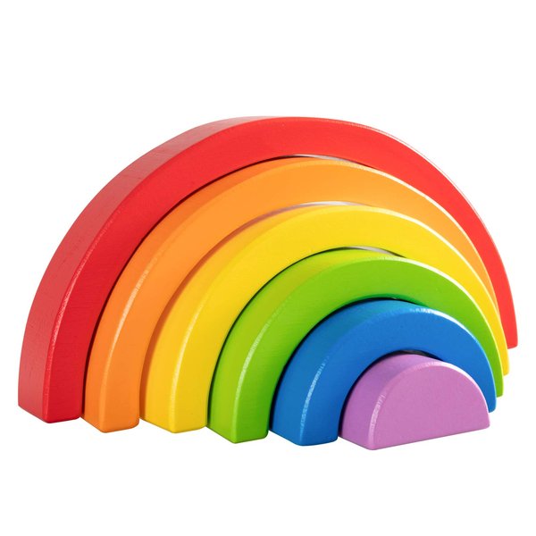 MERRYHEART Wooden Rainbow Stacking Toy, Small Wooden Rainbow Stacker, 6 Piece Rainbow Stacking Toy for Baby/Toddlers/Kids, Montessori Educational Rainbow Decor, Kindergarten Teaching Aid