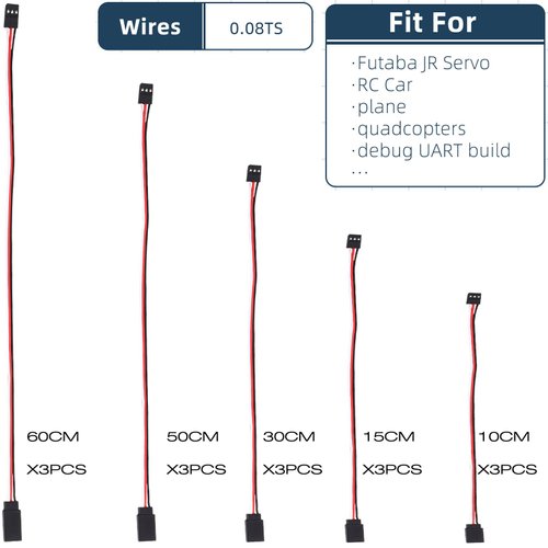 15 Pieces Servo Extension Cables Servo Extension Male to Female RC Servo Extension Cord Wire Cable Compatible with RC JR Futaba RC Car Airplanes (3.9 Inch,5.9 Inch,11.8 Inch,19.7 Inch,23.6 Inch)