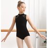 MOLLDAN Girls Dance Leotard Lace Neck Dance Wear Top,Back Bow/Water Drop-Shaped(QT6030-06-L)