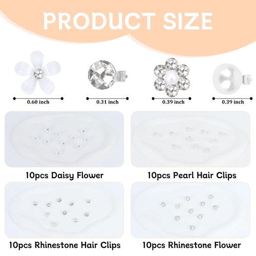 40Pcs Small Flower Hair Clips for Women, Mini Rhinestone Pearl Hair Clips White Hair Clips Wedding Hair Accessories for Women Girls