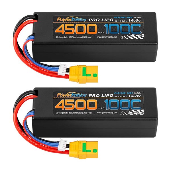 Powerhobby 4s 14.8V 4500mah 100c Lipo Batery Xt90 Hard Case 4-Cell (2 Pack) FITS : Arrma Kraton Nero Tyhpon Senton Tailon Outcast FAZON