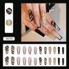 Press on Nails Long Glossy Artificial Coffin Fake Nails with Black Gold Foil Designs Full Cover Reusable False Nails Black French Tips Acrylic Stick on Nails for Women DIY Manicure Tips Decorations