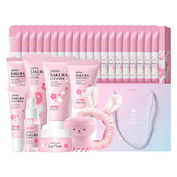 Cherry Blossom Skincare Set, Teenage Girls and Women Gift Set 31PCS, Smooth, Hydrating, Birthday Gifts Set For Teen Girls