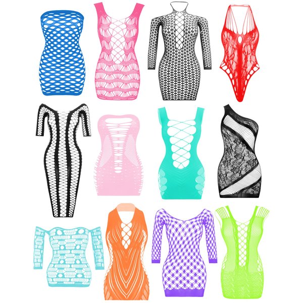 JDiction Women’s Lingerie BabyDoll Fishnet Bodysuit Sexy Nightwear(12 Pack)