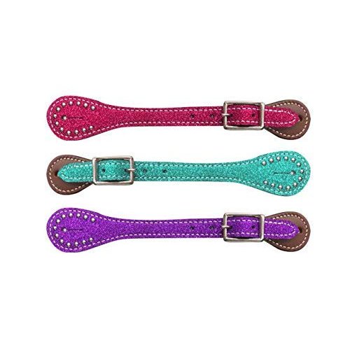 Showman Youth Glitter Leather Spur Straps (Pink)