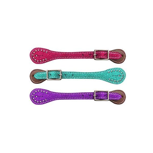 Showman Youth Glitter Leather Spur Straps (Pink)