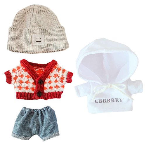 niannyyhouse Sweater Suit 4-Piece Set Dress Up Hat Jeans Hoodie 7.8in（20cm） Plush Doll Clothes Accessories