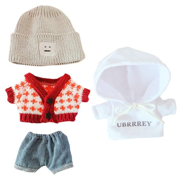 niannyyhouse Sweater Suit 4-Piece Set Dress Up Hat Jeans Hoodie 7.8in（20cm） Plush Doll Clothes Accessories